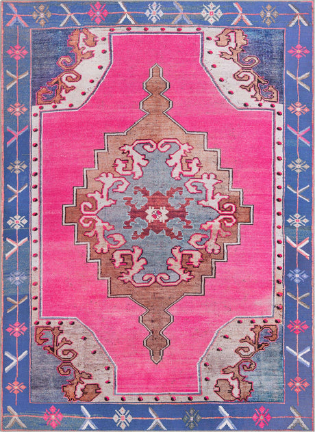 Washable Fuchsia 7' 6 x 10' 6 Timeless Rectangle Area Rug Easy to Clean Stain Resistant & Durable Traditional Classic Vintage Design Carpet for Sale at Rug Engine