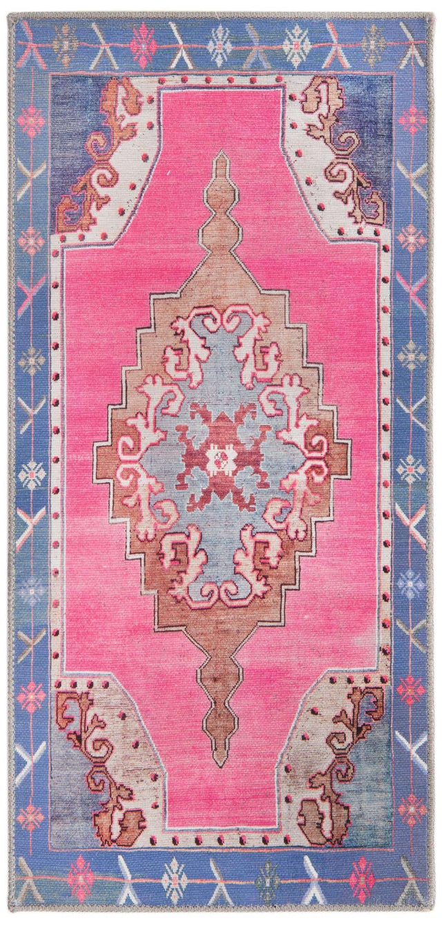 Washable Fuchsia 2' x 4' Timeless Runner Area Rug Easy to Clean Stain Resistant & Durable Traditional Classic Vintage Design Carpet for Sale at Rug Engine