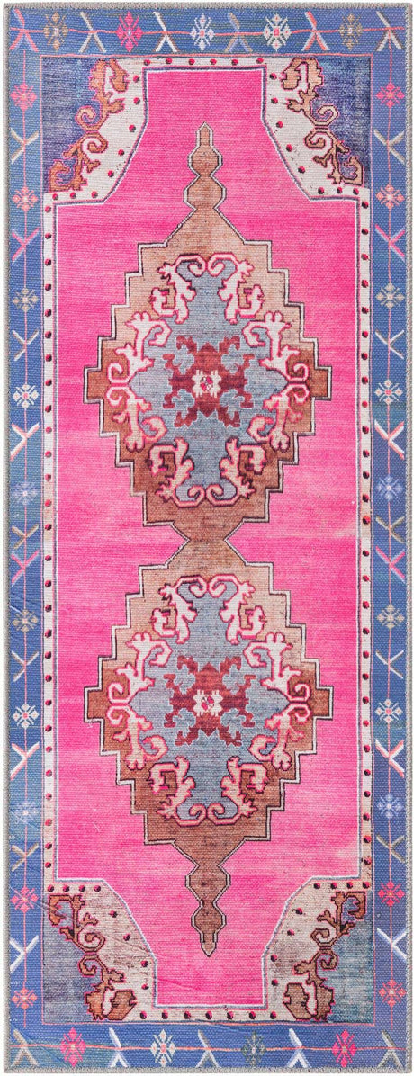 Washable Fuchsia 2' x 5' 3 Timeless Runner Area Rug Easy to Clean Stain Resistant & Durable Traditional Classic Vintage Design Carpet for Sale at Rug Engine