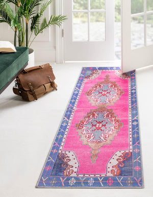 Washable Fuchsia 2' x 4' Timeless Runner Area Rug Easy to Clean Stain Resistant & Durable Traditional Classic Vintage Design Carpet for Sale at Rug Engine