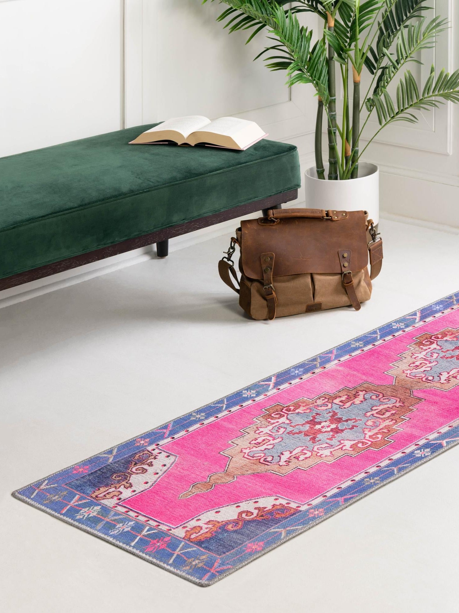Washable Fuchsia 2' 6 x 12' Timeless Runner Area Rug Easy to Clean Stain Resistant & Durable Traditional Classic Vintage Design Carpet for Sale at Rug Engine