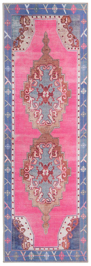 Washable Fuchsia 2' x 6' Timeless Runner Area Rug Easy to Clean Stain Resistant & Durable Traditional Classic Vintage Design Carpet for Sale at Rug Engine