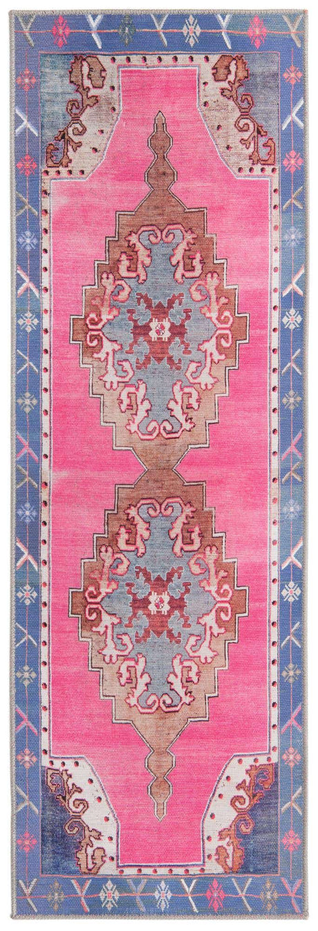 Washable Fuchsia 2' x 6' Timeless Runner Area Rug Easy to Clean Stain Resistant & Durable Traditional Classic Vintage Design Carpet for Sale at Rug Engine