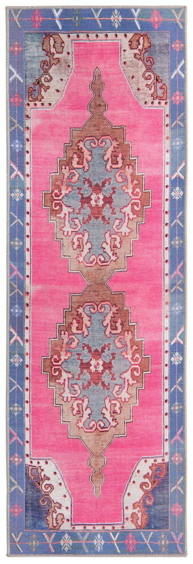 Washable Fuchsia 2' x 6' Timeless Runner Area Rug Easy to Clean Stain Resistant & Durable Traditional Classic Vintage Design Carpet for Sale at Rug Engine