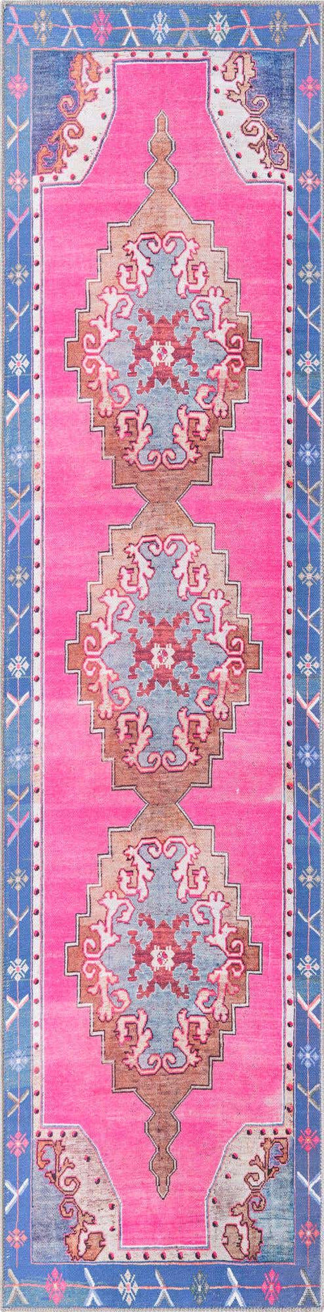 Washable Fuchsia 2' 6 x 10' Timeless Runner Area Rug Easy to Clean Stain Resistant & Durable Traditional Classic Vintage Design Carpet for Sale at Rug Engine