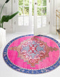 Washable Fuchsia 6' x 6' Timeless Round Area Rug Easy to Clean Stain Resistant & Durable Traditional Classic Vintage Design Carpet for Sale at Rug Engine