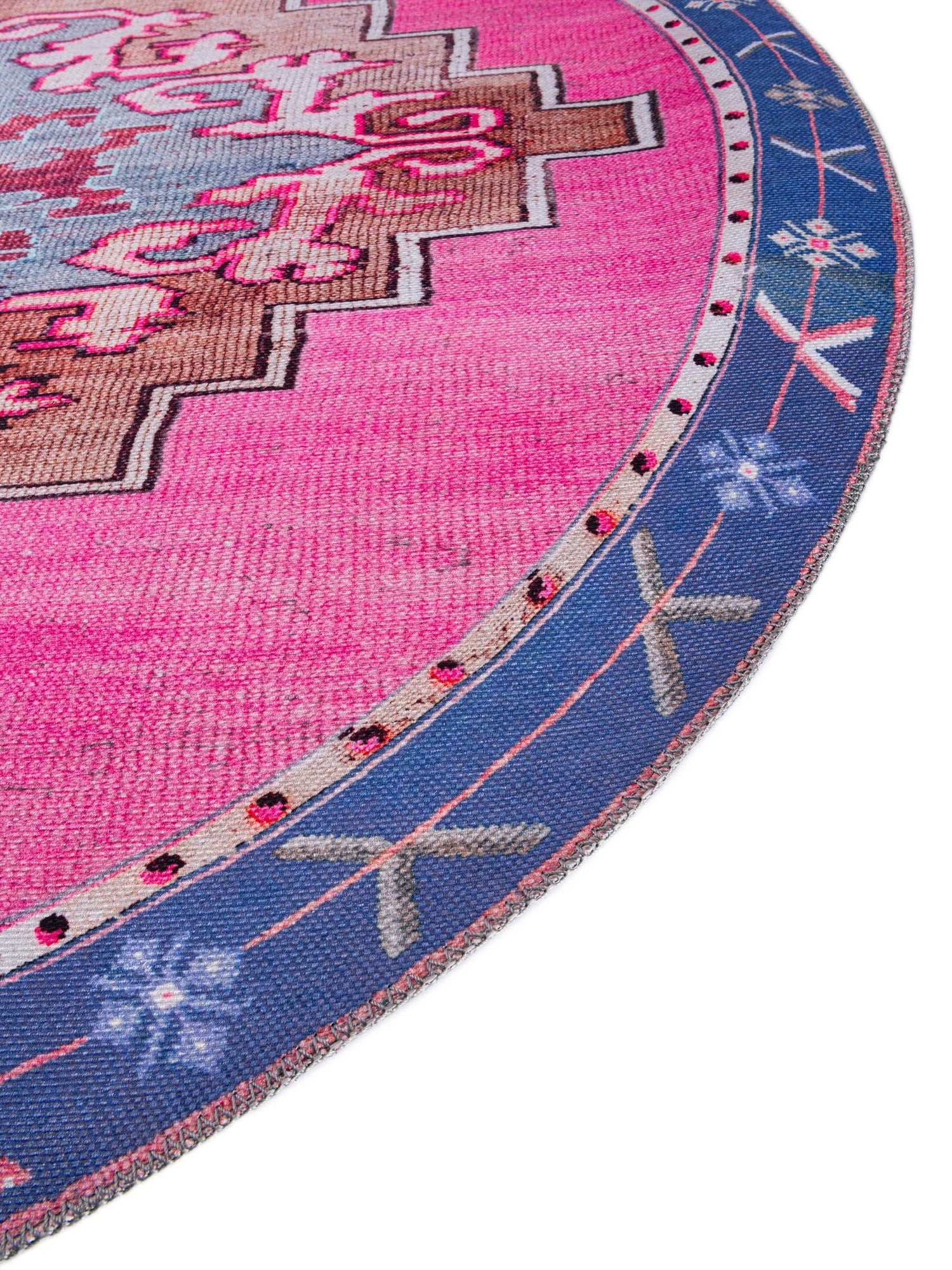 Washable Fuchsia 5' x 5' Timeless Round Area Rug Easy to Clean Stain Resistant & Durable Traditional Classic Vintage Design Carpet for Sale at Rug Engine