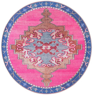 Washable Fuchsia 5' x 5' Timeless Round Area Rug Easy to Clean Stain Resistant & Durable Traditional Classic Vintage Design Carpet for Sale at Rug Engine