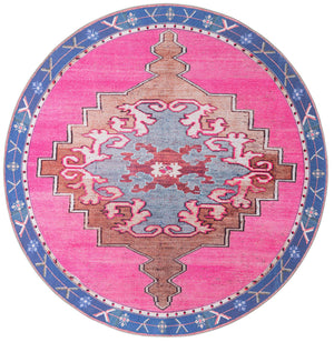 Washable Fuchsia 7' 7 x 7' 7 Timeless Round Area Rug Easy to Clean Stain Resistant & Durable Traditional Classic Vintage Design Carpet for Sale at Rug Engine