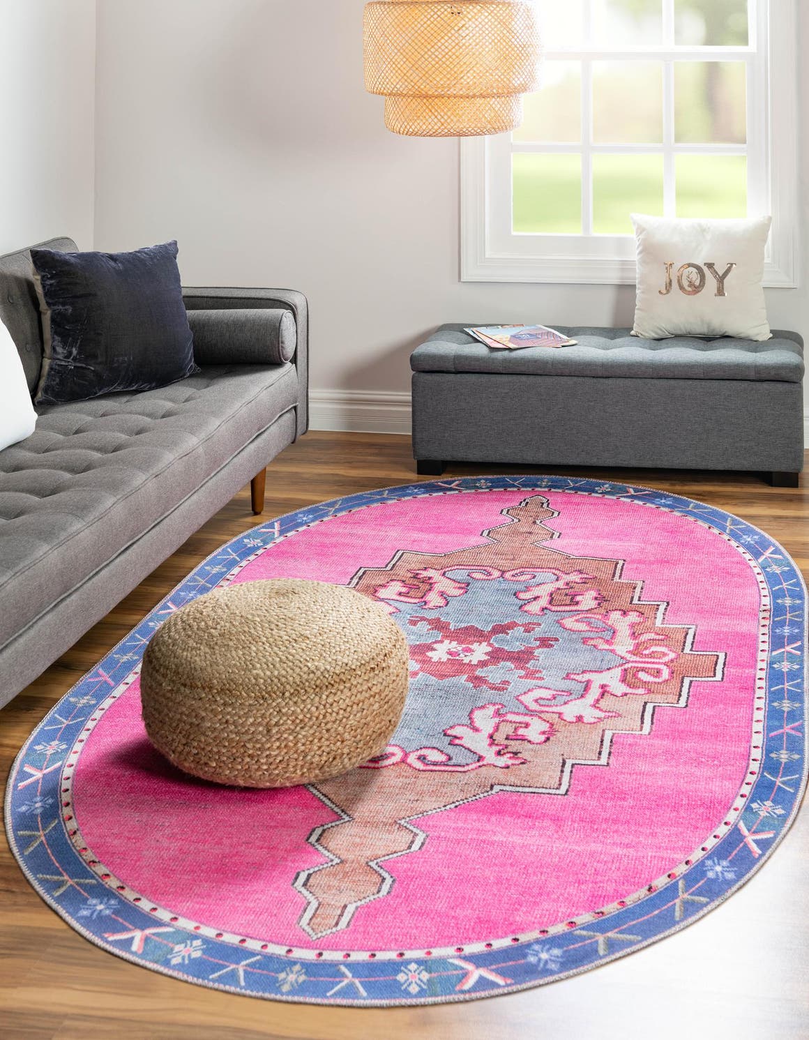 Washable Fuchsia 7' 6 x 10' 6 Timeless Oval Area Rug Easy to Clean Stain Resistant & Durable Traditional Classic Vintage Design Carpet for Sale at Rug Engine