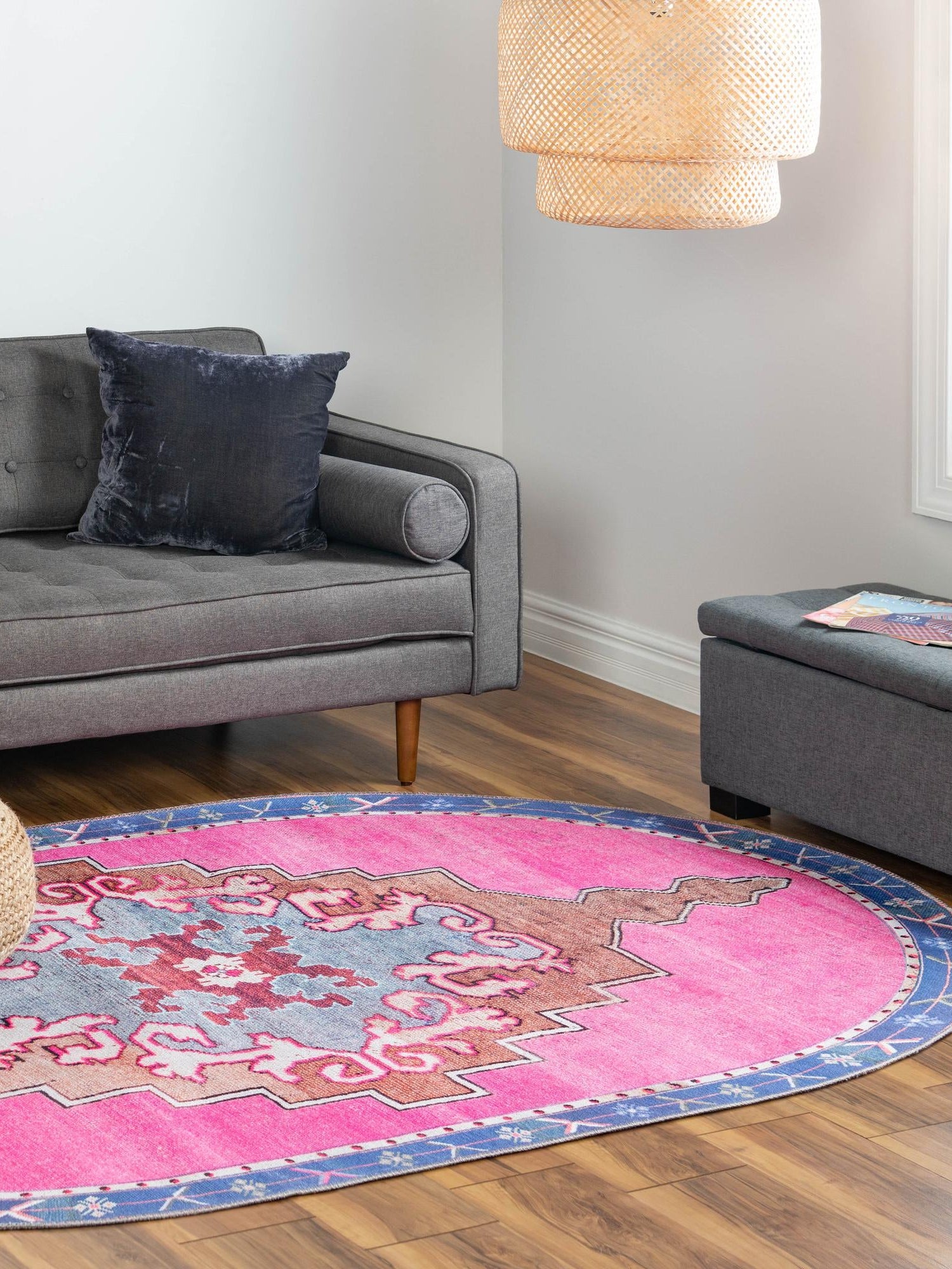 Washable Fuchsia 5' x 8' Timeless Oval Area Rug Easy to Clean Stain Resistant & Durable Traditional Classic Vintage Design Carpet for Sale at Rug Engine