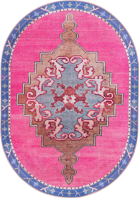 Washable Fuchsia 7' 6 x 10' 6 Timeless Oval Area Rug Easy to Clean Stain Resistant & Durable Traditional Classic Vintage Design Carpet for Sale at Rug Engine