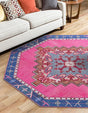 Washable Fuchsia 5' x 5' Timeless Octagon Area Rug Easy to Clean Stain Resistant & Durable Traditional Classic Vintage Design Carpet for Sale at Rug Engine