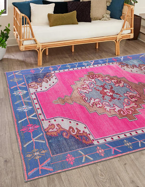 Washable Fuchsia 7' 10 x 7' 10 Timeless Square Area Rug Easy to Clean Stain Resistant & Durable Traditional Classic Vintage Design Carpet for Sale at Rug Engine