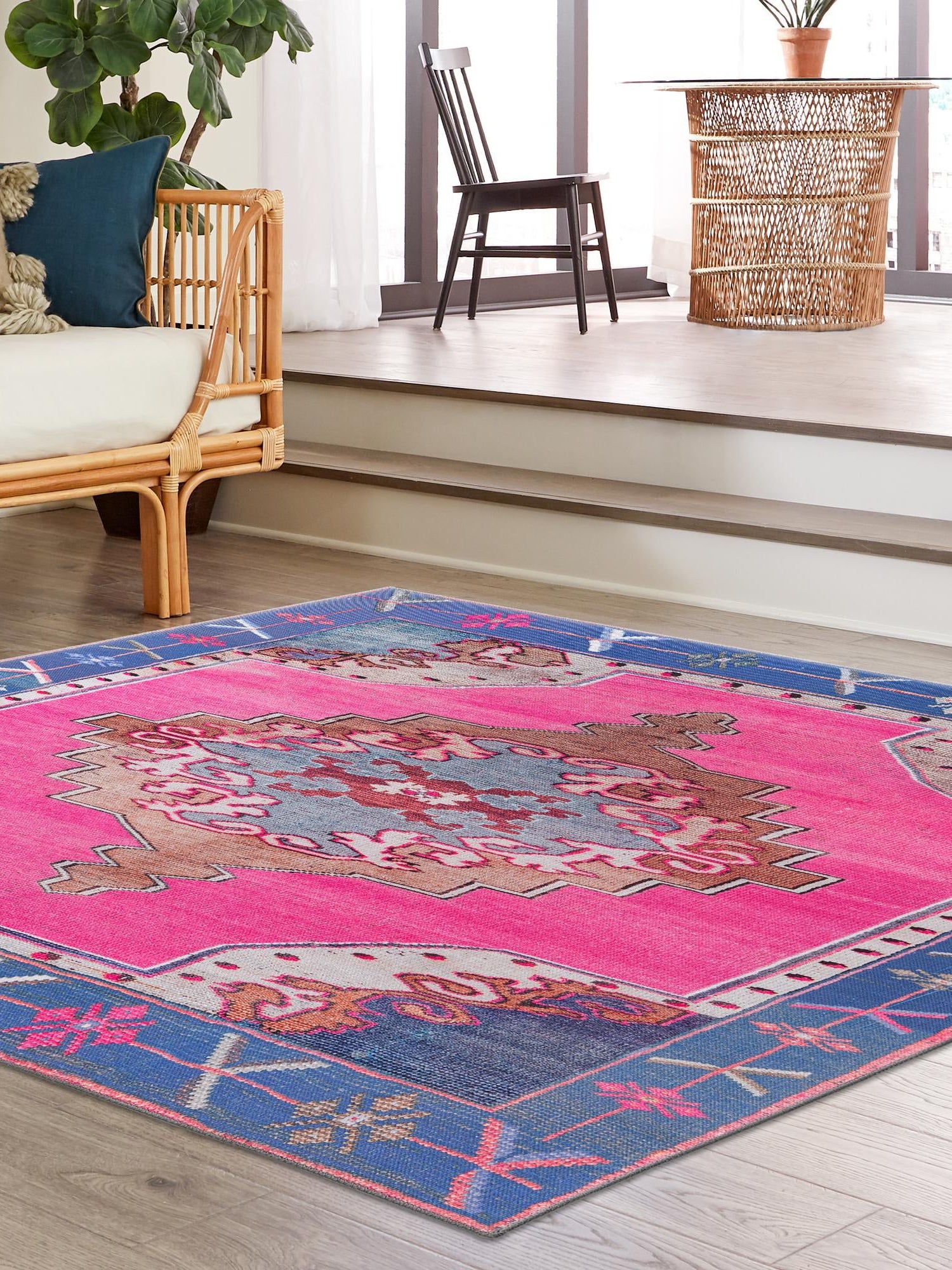 Washable Fuchsia 7' 6 x 7' 6 Timeless Square Area Rug Easy to Clean Stain Resistant & Durable Traditional Classic Vintage Design Carpet for Sale at Rug Engine