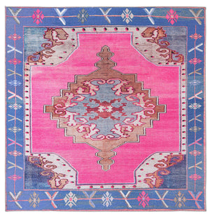 Washable Fuchsia 7' 6 x 7' 6 Timeless Square Area Rug Easy to Clean Stain Resistant & Durable Traditional Classic Vintage Design Carpet for Sale at Rug Engine
