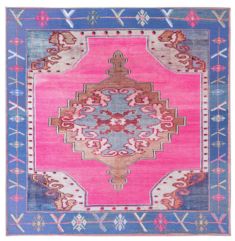 Washable Fuchsia 7' 6 x 7' 6 Timeless Square Area Rug Easy to Clean Stain Resistant & Durable Traditional Classic Vintage Design Carpet for Sale at Rug Engine