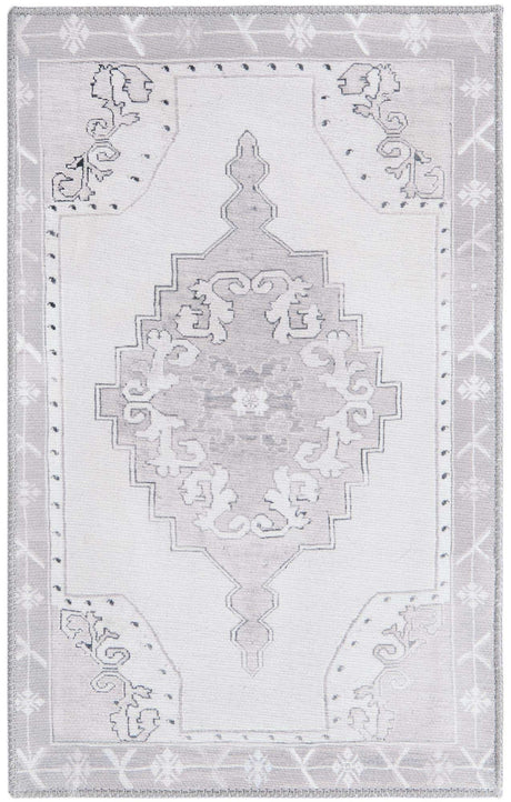 Washable white Gray 2' x 3' Timeless Rectangle Area Rug Easy to Clean Stain Resistant & Durable Traditional Classic Vintage Design Carpet for Sale at Rug Engine