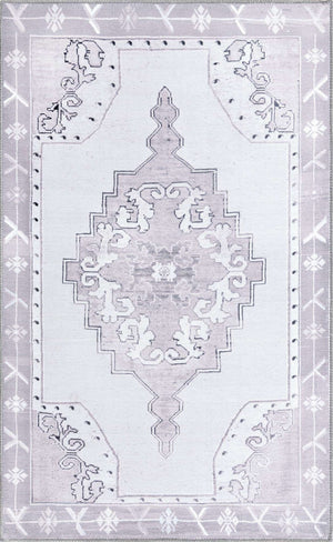 Washable white Gray 3' 6 x 5' 6 Timeless Rectangle Area Rug Easy to Clean Stain Resistant & Durable Traditional Classic Vintage Design Carpet for Sale at Rug Engine