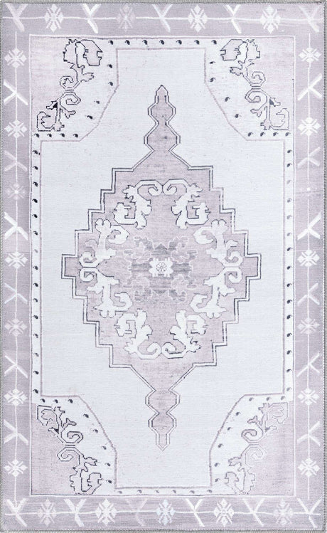Washable white Gray 3' 6 x 5' 6 Timeless Rectangle Area Rug Easy to Clean Stain Resistant & Durable Traditional Classic Vintage Design Carpet for Sale at Rug Engine