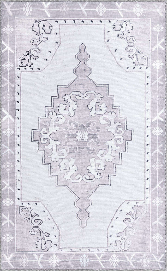 Washable white Gray 3' 6 x 5' 6 Timeless Rectangle Area Rug Easy to Clean Stain Resistant & Durable Traditional Classic Vintage Design Carpet for Sale at Rug Engine