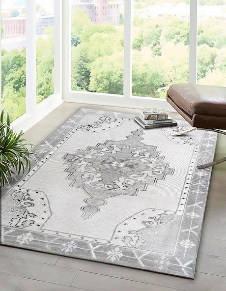 Washable white Gray 7' 6 x 10' 6 Timeless Rectangle Area Rug Easy to Clean Stain Resistant & Durable Traditional Classic Vintage Design Carpet for Sale at Rug Engine