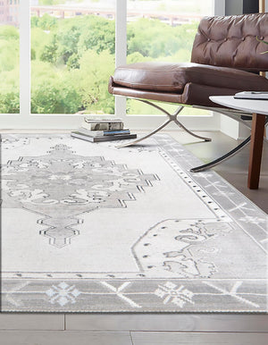 Washable white Gray 3' 6 x 5' 6 Timeless Rectangle Area Rug Easy to Clean Stain Resistant & Durable Traditional Classic Vintage Design Carpet for Sale at Rug Engine