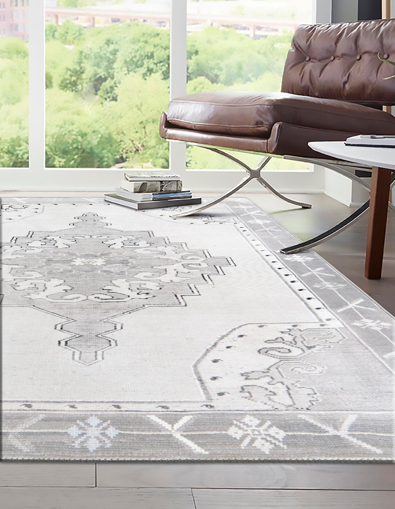 Washable white Gray 2' x 3' Timeless Rectangle Area Rug Easy to Clean Stain Resistant & Durable Traditional Classic Vintage Design Carpet for Sale at Rug Engine