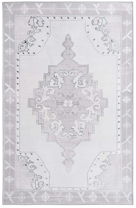 Washable white Gray 5' x 8' Timeless Rectangle Area Rug Easy to Clean Stain Resistant & Durable Traditional Classic Vintage Design Carpet for Sale at Rug Engine