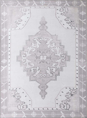 Washable white Gray 7' 6 x 10' 6 Timeless Rectangle Area Rug Easy to Clean Stain Resistant & Durable Traditional Classic Vintage Design Carpet for Sale at Rug Engine