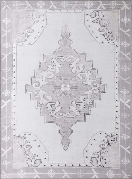Washable white Gray 7' 6 x 10' 6 Timeless Rectangle Area Rug Easy to Clean Stain Resistant & Durable Traditional Classic Vintage Design Carpet for Sale at Rug Engine