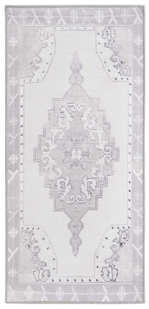 Washable white Gray 2' x 4' Timeless Runner Area Rug Easy to Clean Stain Resistant & Durable Traditional Classic Vintage Design Carpet for Sale at Rug Engine