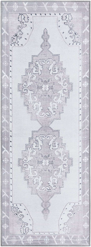 Washable white Gray 2' x 5' 3 Timeless Runner Area Rug Easy to Clean Stain Resistant & Durable Traditional Classic Vintage Design Carpet for Sale at Rug Engine