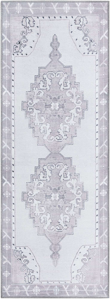 Washable white Gray 2' x 5' 3 Timeless Runner Area Rug Easy to Clean Stain Resistant & Durable Traditional Classic Vintage Design Carpet for Sale at Rug Engine