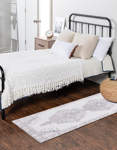 Washable white Gray 2' x 5' 3 Timeless Runner Area Rug Easy to Clean Stain Resistant & Durable Traditional Classic Vintage Design Carpet for Sale at Rug Engine