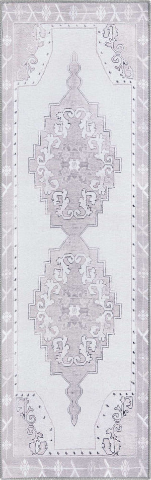 Washable white Gray 2' x 6' Timeless Runner Area Rug Easy to Clean Stain Resistant & Durable Traditional Classic Vintage Design Carpet for Sale at Rug Engine