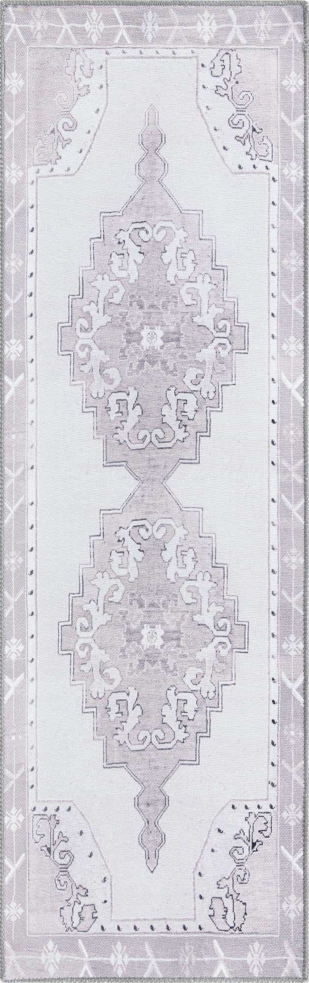 Washable white Gray 2' x 6' Timeless Runner Area Rug Easy to Clean Stain Resistant & Durable Traditional Classic Vintage Design Carpet for Sale at Rug Engine