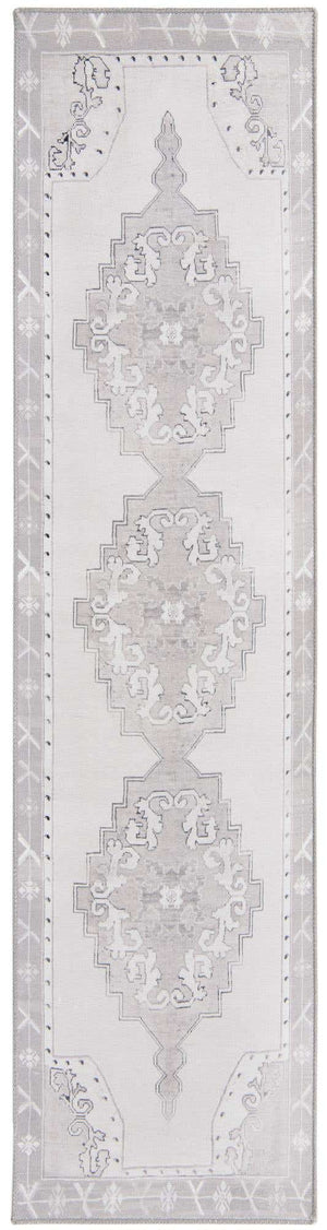 Washable white Gray 2' x 7' 10 Timeless Runner Area Rug Easy to Clean Stain Resistant & Durable Traditional Classic Vintage Design Carpet for Sale at Rug Engine