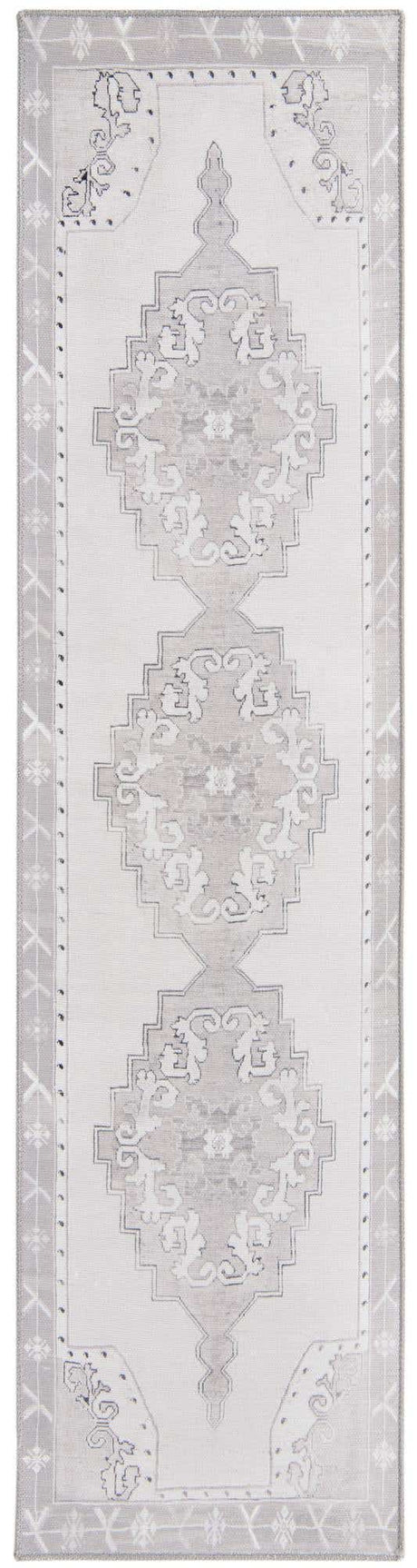 Washable white Gray 2' x 7' 10 Timeless Runner Area Rug Easy to Clean Stain Resistant & Durable Traditional Classic Vintage Design Carpet for Sale at Rug Engine