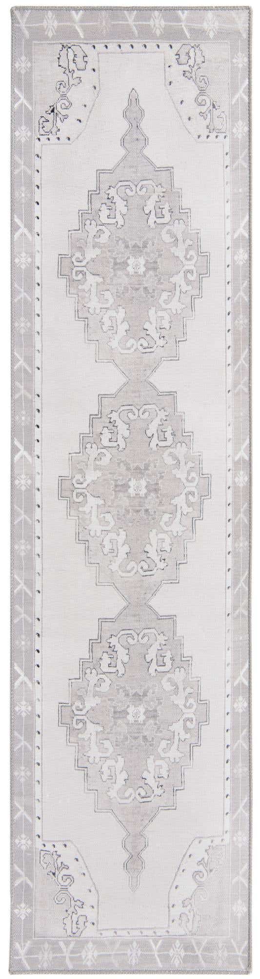Washable white Gray 2' x 7' 10 Timeless Runner Area Rug Easy to Clean Stain Resistant & Durable Traditional Classic Vintage Design Carpet for Sale at Rug Engine