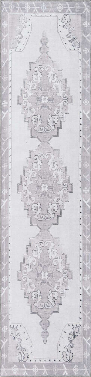 Washable white Gray 2' 6 x 10' Timeless Runner Area Rug Easy to Clean Stain Resistant & Durable Traditional Classic Vintage Design Carpet for Sale at Rug Engine