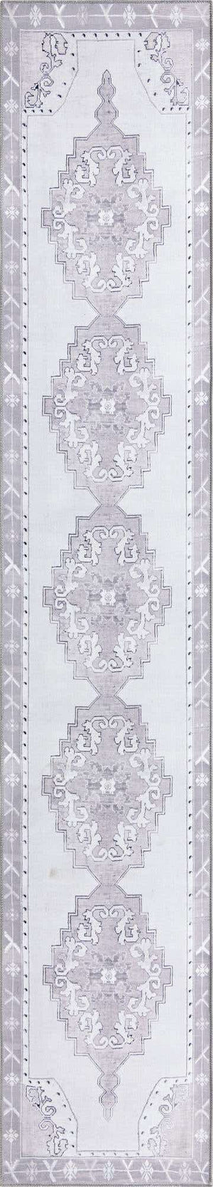Washable white Gray 2' 6 x 14' Timeless Runner Area Rug Easy to Clean Stain Resistant & Durable Traditional Classic Vintage Design Carpet for Sale at Rug Engine