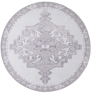 Washable white Gray 5' x 5' Timeless Round Area Rug Easy to Clean Stain Resistant & Durable Traditional Classic Vintage Design Carpet for Sale at Rug Engine