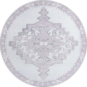 Washable white Gray 7' 7 x 7' 7 Timeless Round Area Rug Easy to Clean Stain Resistant & Durable Traditional Classic Vintage Design Carpet for Sale at Rug Engine