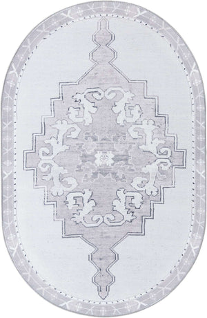 Washable white Gray 4' x 6' Timeless Oval Area Rug Easy to Clean Stain Resistant & Durable Traditional Classic Vintage Design Carpet for Sale at Rug Engine