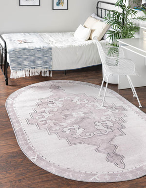 Washable white Gray 5' x 8' Timeless Oval Area Rug Easy to Clean Stain Resistant & Durable Traditional Classic Vintage Design Carpet for Sale at Rug Engine