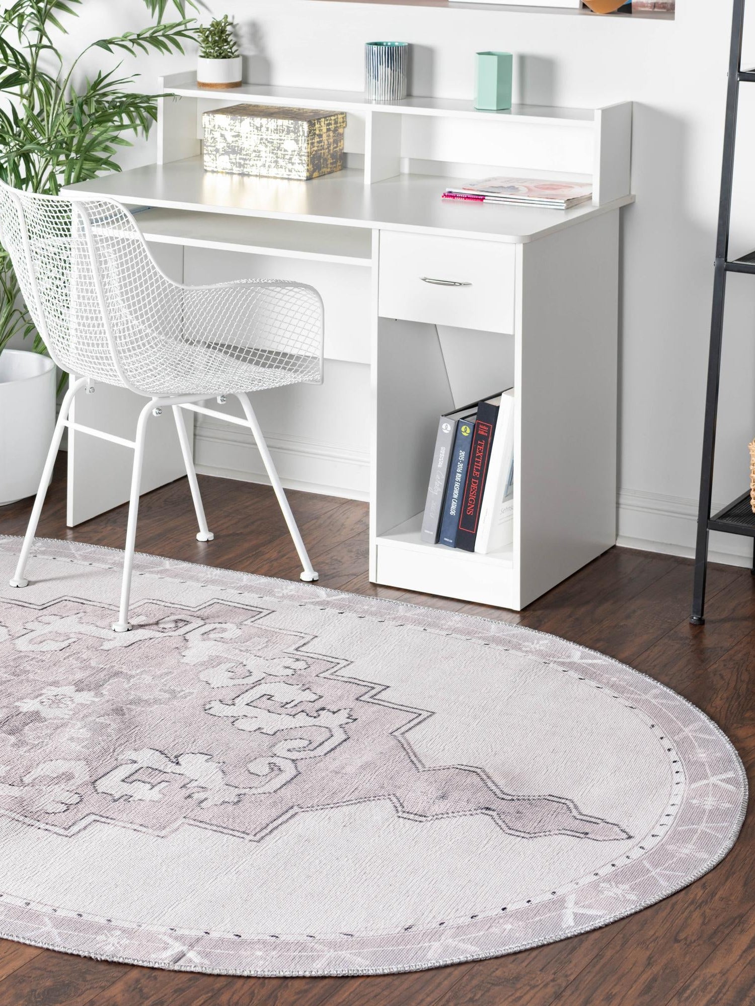 Washable white Gray 4' x 6' Timeless Oval Area Rug Easy to Clean Stain Resistant & Durable Traditional Classic Vintage Design Carpet for Sale at Rug Engine