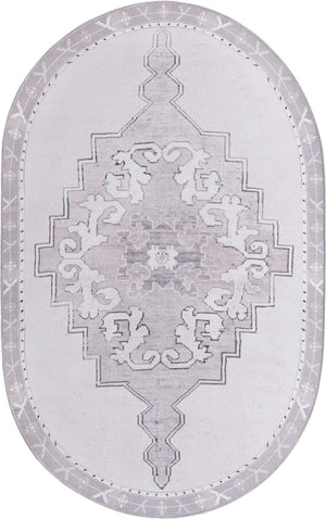 Washable white Gray 5' x 8' Timeless Oval Area Rug Easy to Clean Stain Resistant & Durable Traditional Classic Vintage Design Carpet for Sale at Rug Engine