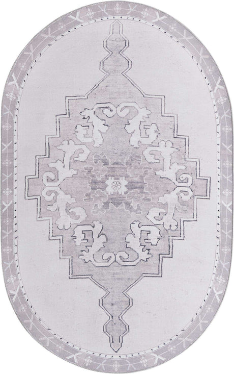 Washable white Gray 5' x 8' Timeless Oval Area Rug Easy to Clean Stain Resistant & Durable Traditional Classic Vintage Design Carpet for Sale at Rug Engine