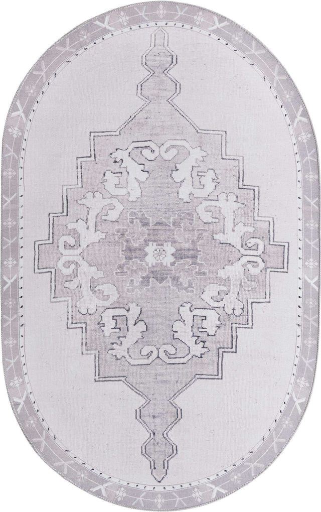 Washable white Gray 5' x 8' Timeless Oval Area Rug Easy to Clean Stain Resistant & Durable Traditional Classic Vintage Design Carpet for Sale at Rug Engine